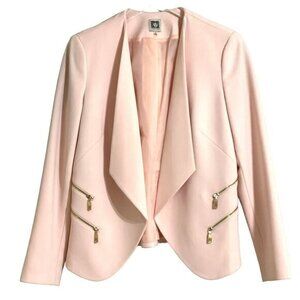 Anne Klein Pink Blazer Jacket Open Front Gold Zippers Asymmetrical SZ S